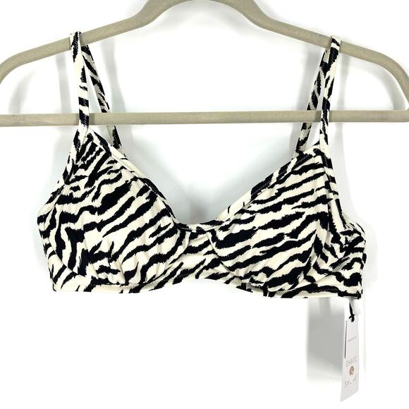 Shade & Shore Bathing Suit Bikini Top Size 34B Zebra Print Black NWT - Picture 1 of 6